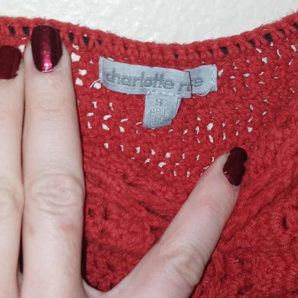 Red Crochet Drawstring Crop Top❤ - Picture 8 of 8